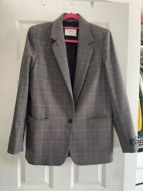 Aritzia Wilfred Gray Plaid Tailored One-Button Blazer